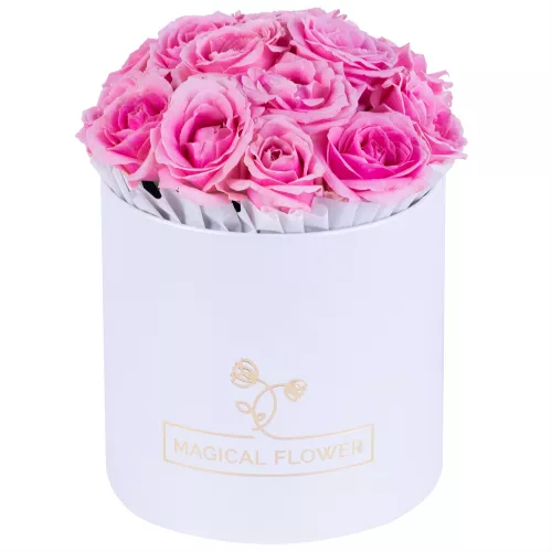 Букет из 15 розовых роз premium в белой шляпной коробке