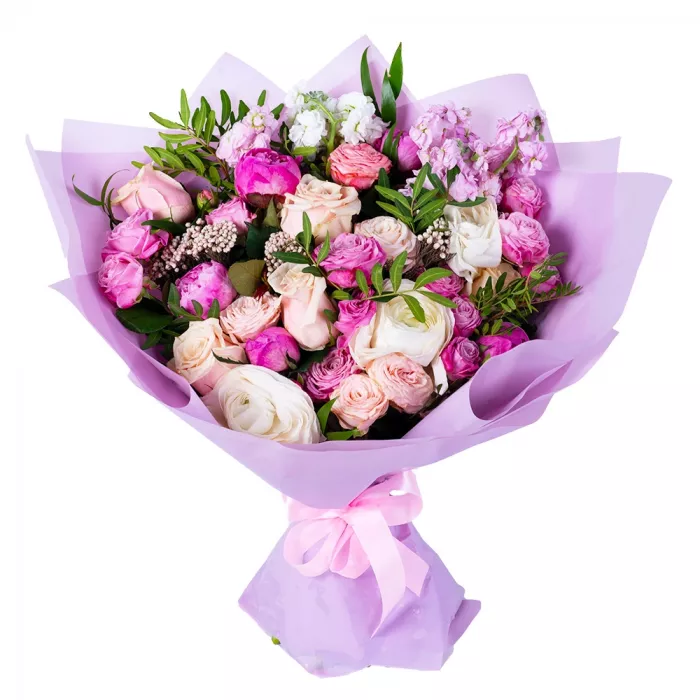 Букет из роз, сирени и ранункулюсов