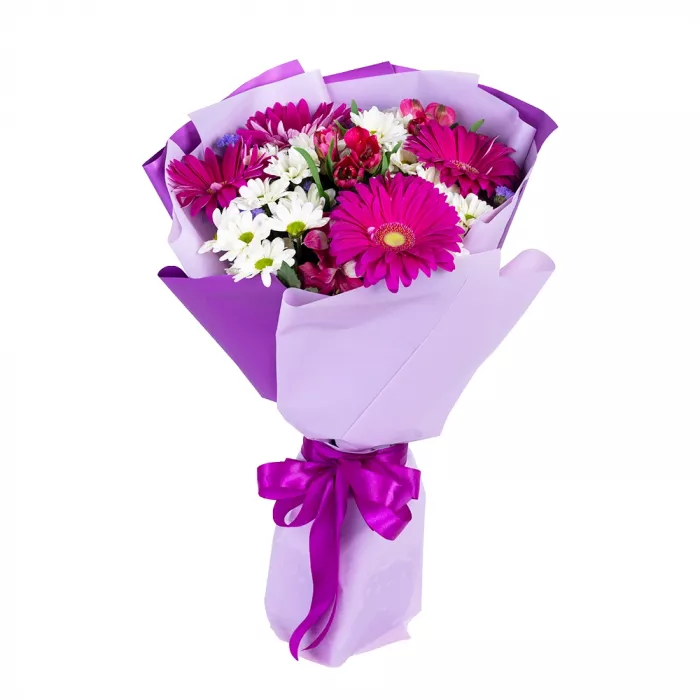 Букет из гербер, роз и альстромерий