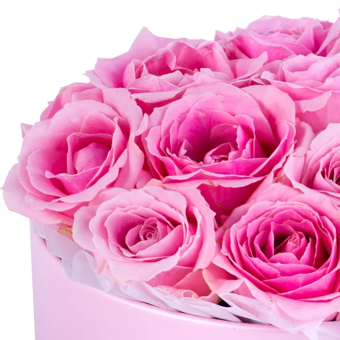 Букет из 19 розовых роз premium в розовой шляпной коробке