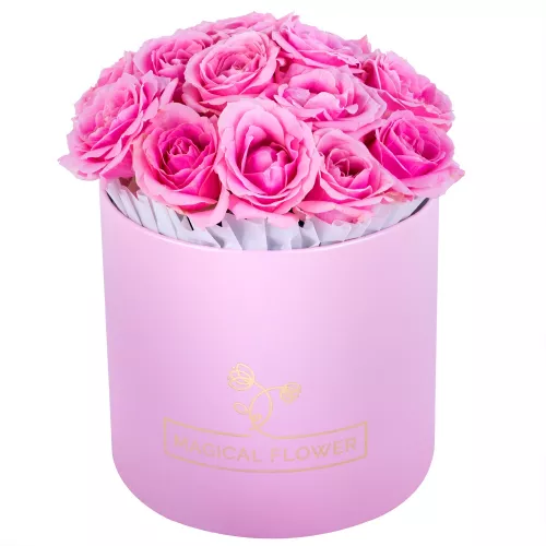 Букет из 15 розовых роз в шляпной розовой коробке