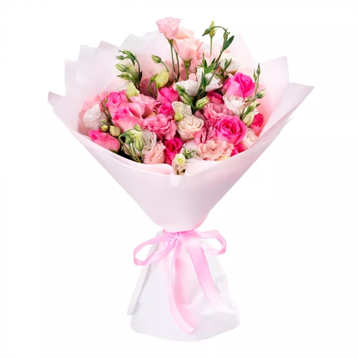 Букет из роз и лизиантуса