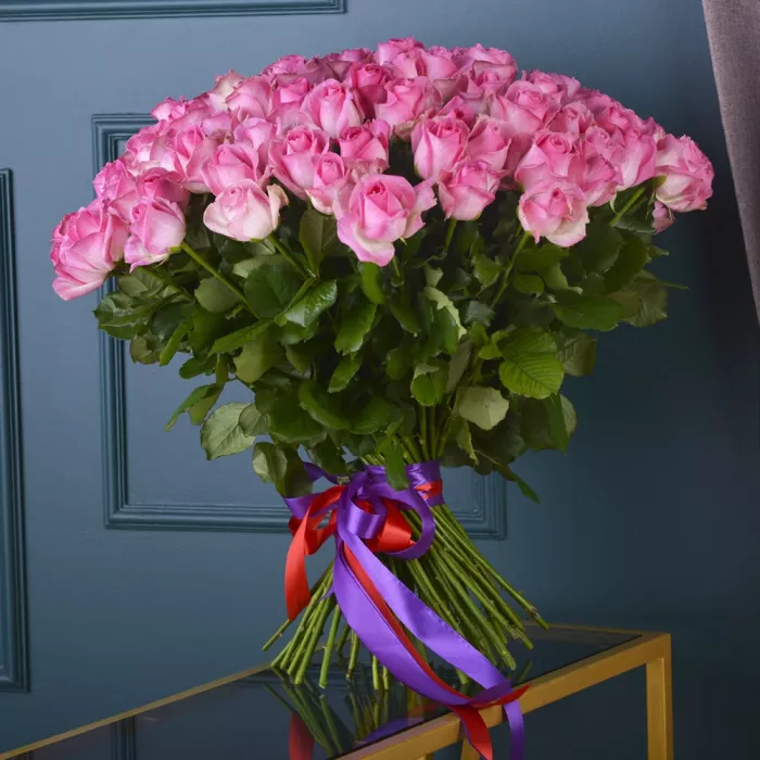 Букет из 101 розовой розы premium 50 см