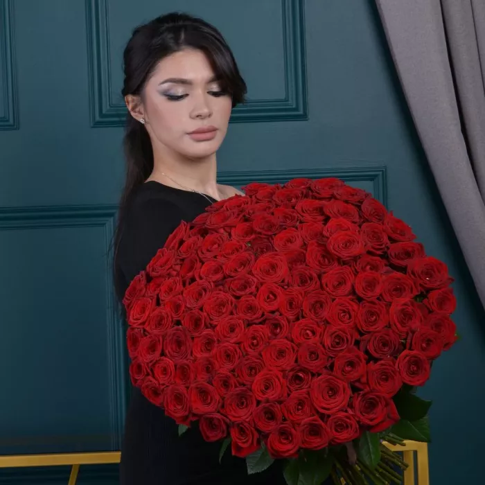 101 красная роза premium 60 см