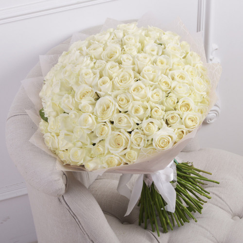 Монобукет из 101 белой розы premium 50 см