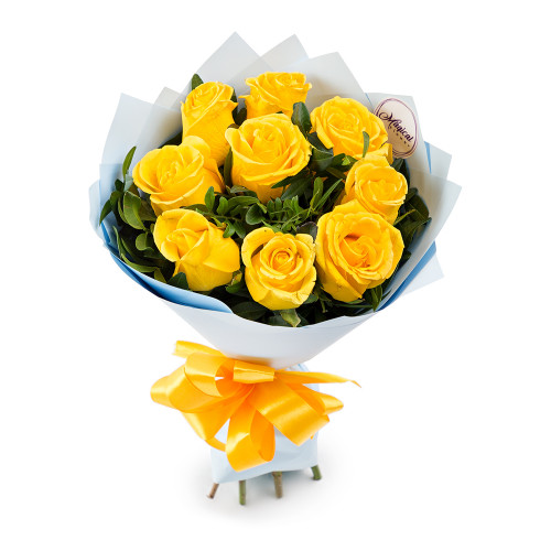 Желтый букет из 9 роз