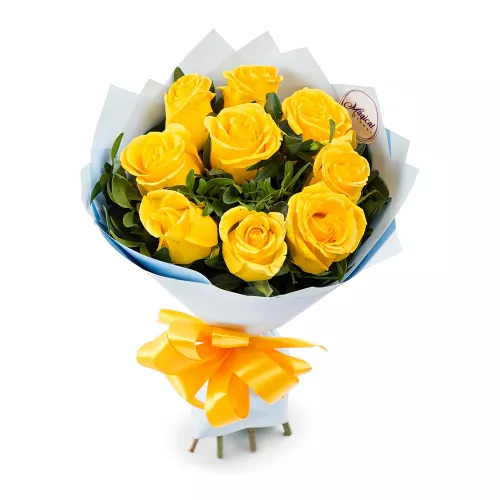 Желтый букет из 9 роз