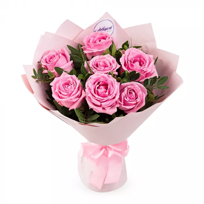 Букет из 7 розовых роз 40 см