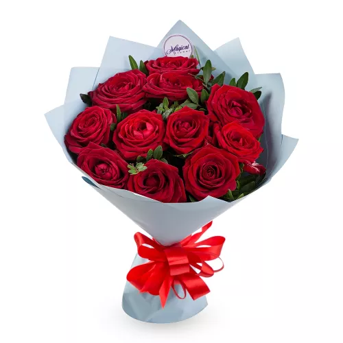 11 красных роз 50 см