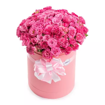 35 розовых роз в шляпной коробке