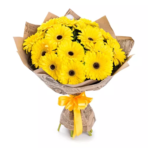 15 желтых гербер