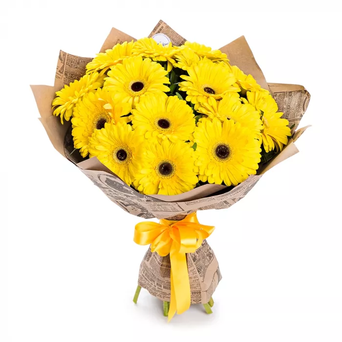 15 желтых гербер