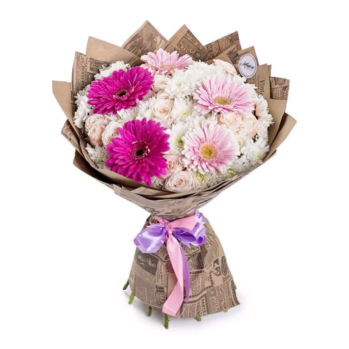 Букет из хризантем, роз и гербер