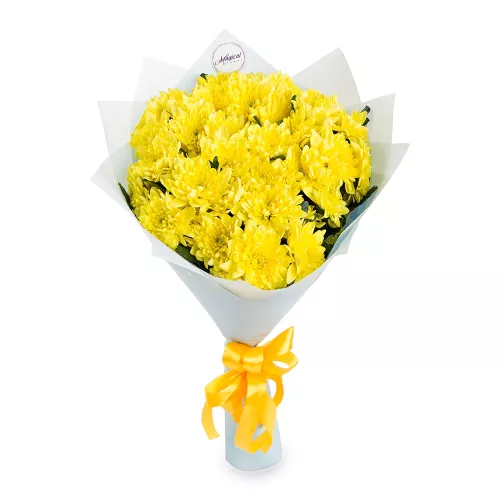 Монобукет цветов из 5 желтых хризантем