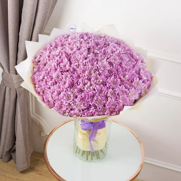 Букет из 51 сиреневой хризантемы