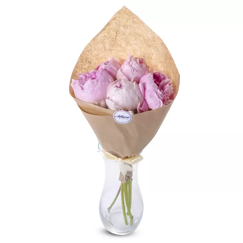 Букет из 5 розовых цветков пионов