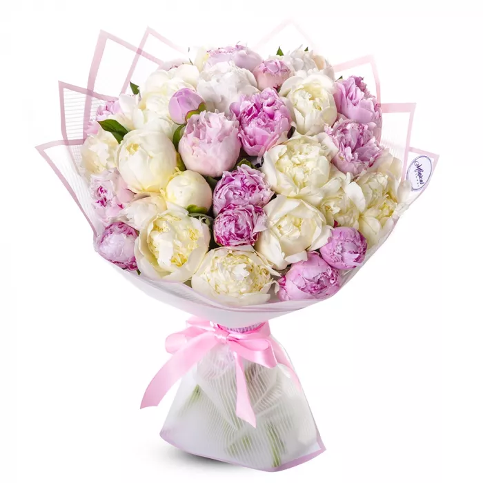 35 разноцветных пионов