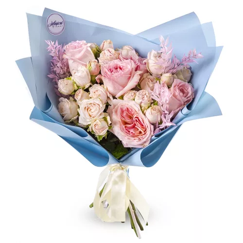 Цветы на 14 февраля с розой Охара и рускусом