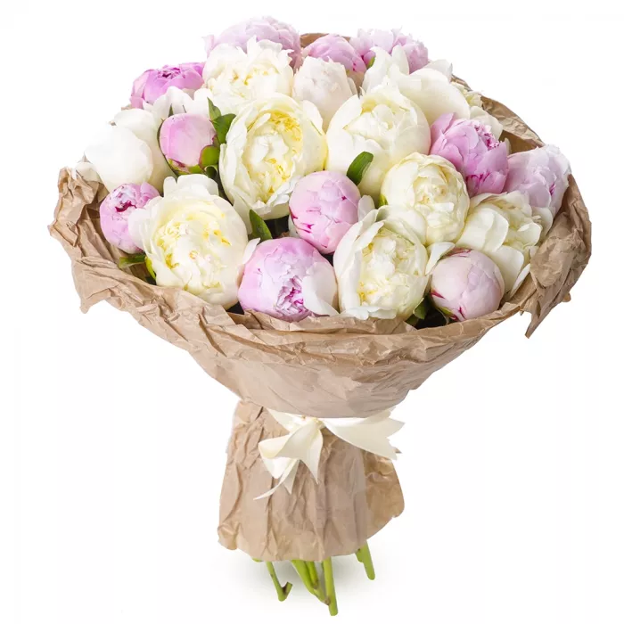 Букет из 21 разноцветного пиона