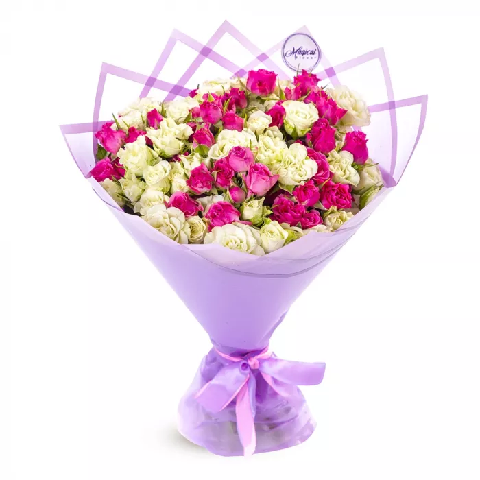 21 разноцветная кустовая роза