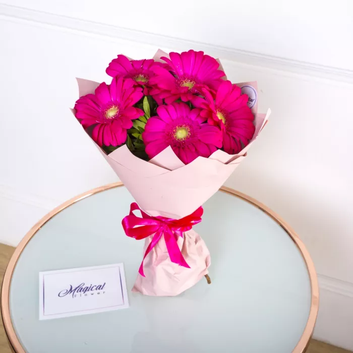 Букет из 5 малиновых гербер