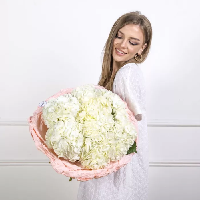 Букет из 9 белых гортензий