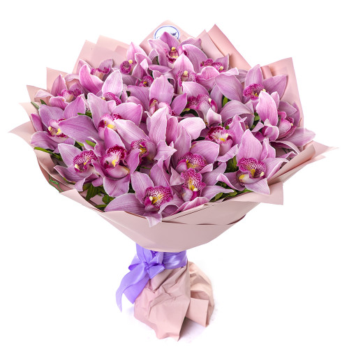 Монобукет из 35 фиолетовых орхидей