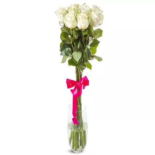Белые высокие розы 9 шт Эквадор 100 см
