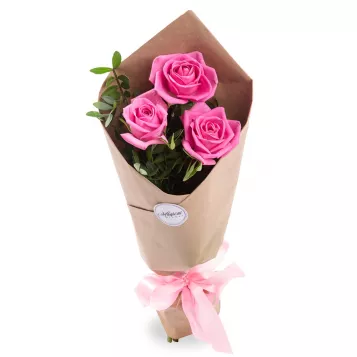 Букет из 3 розовых роз 50 см