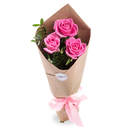 Мини-букет из 3 розовых роз 50 см
