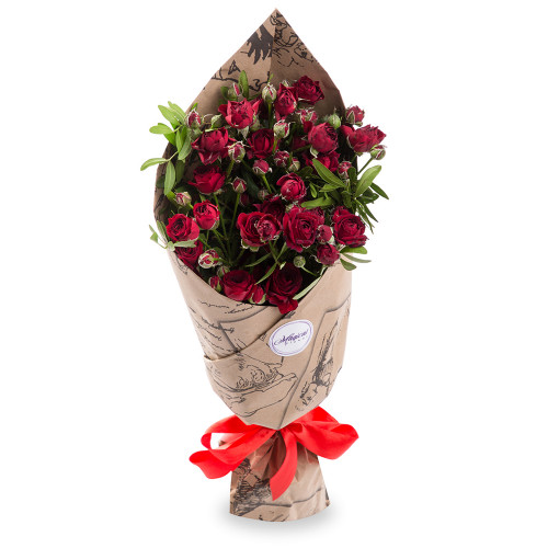 Букет из 3 красных кустовых роз и альстромерий