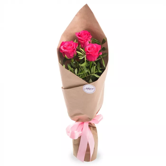 Букет из 3 малиновых роз 60 см