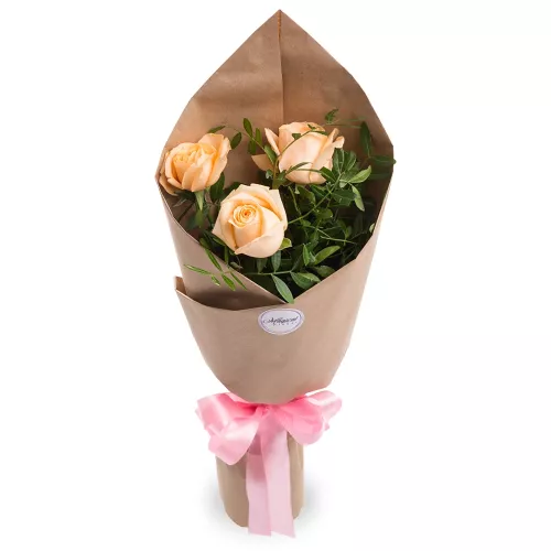 Букет из 3 кремовых роз 50 см