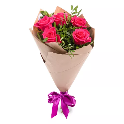 Букет из 5 малиновых роз 50 см