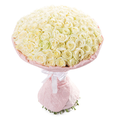 Букет из 101 белой розы premium 60 см в крафте