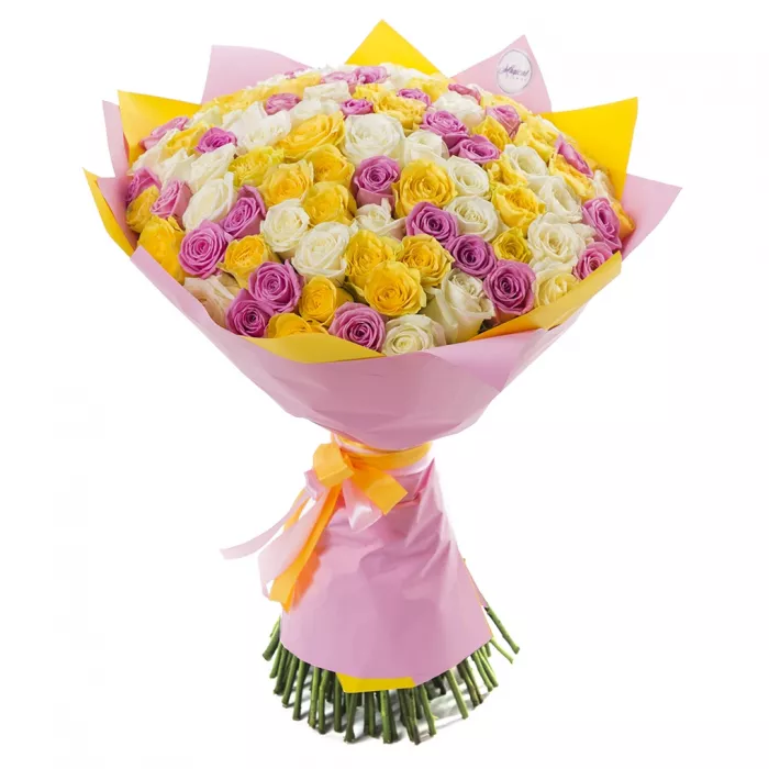 Букет из 101 разноцветной розы 60 см