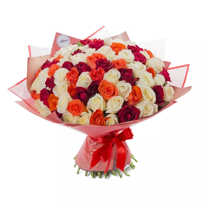 Букет из 101 разноцветной розы