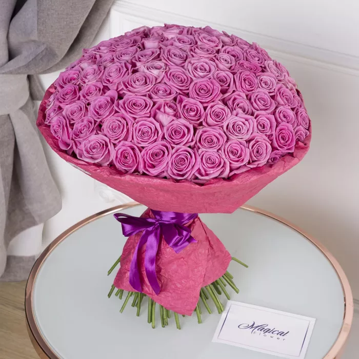 101 розовая роза 50 см