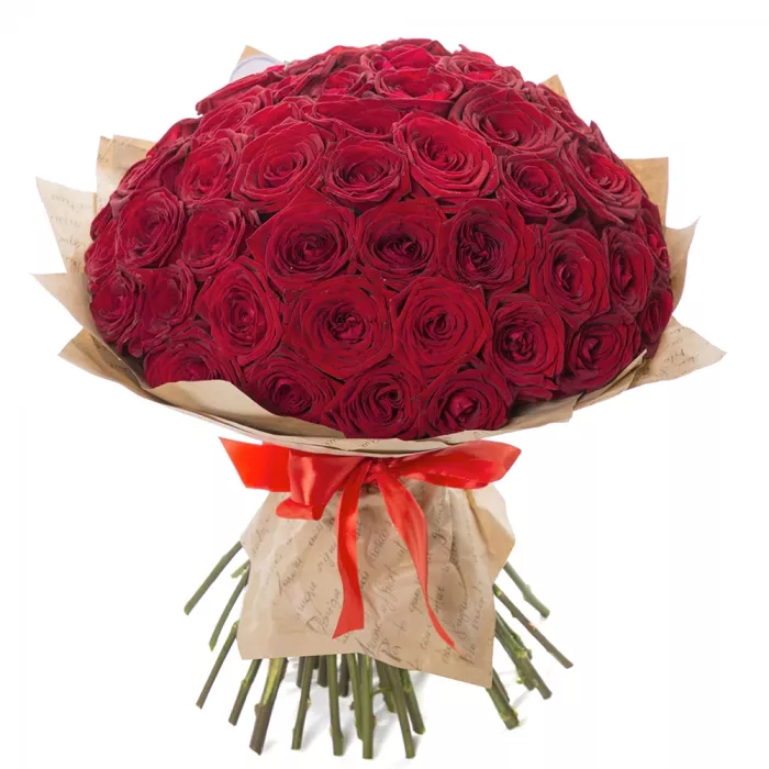 Букет из 51 красной розы 40 см в крафте