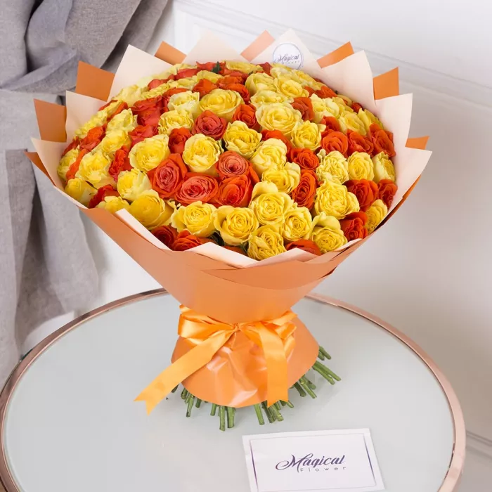 Букет из 101 желтой и оранжевой розы
