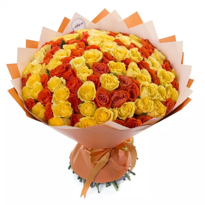 Букет из 101 желтой и оранжевой розы