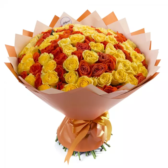 Букет из 101 желтой и оранжевой розы