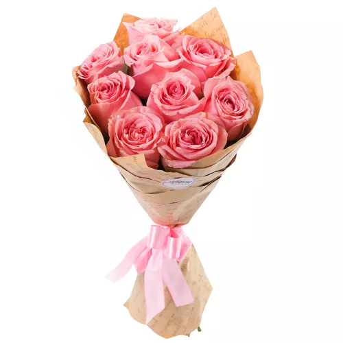 9 розовых роз Premium 50 см