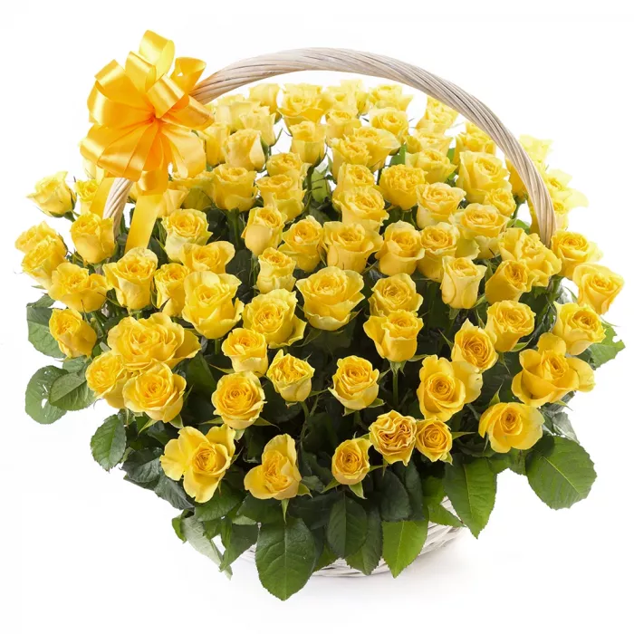 101 желтая роза в корзине