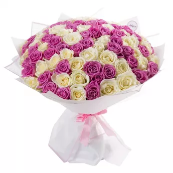 Букет из 101 разноцветной розы premium 50 см