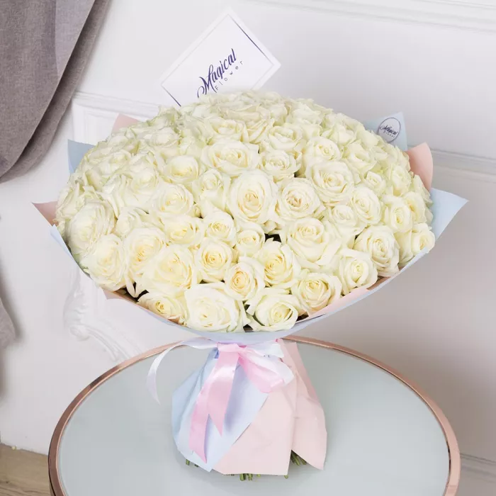 Букет из 101 белой розы 50 см Букет из 101 белой розы 50 см