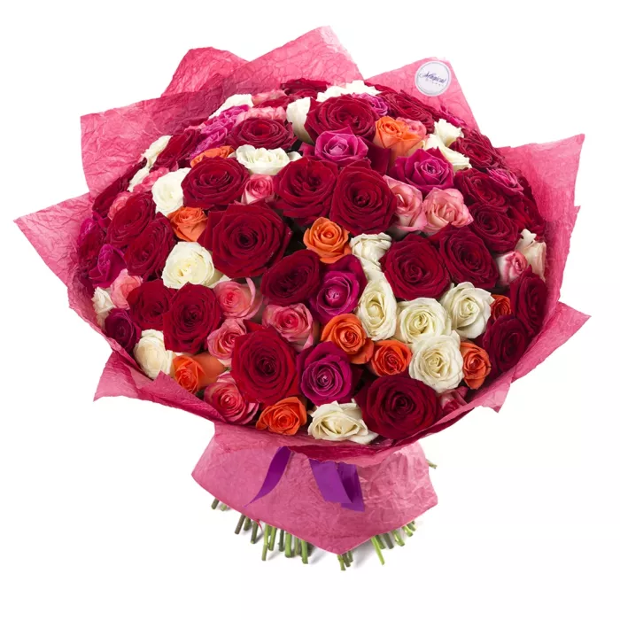 Букет из 101 разноцветной розы premium 60 см