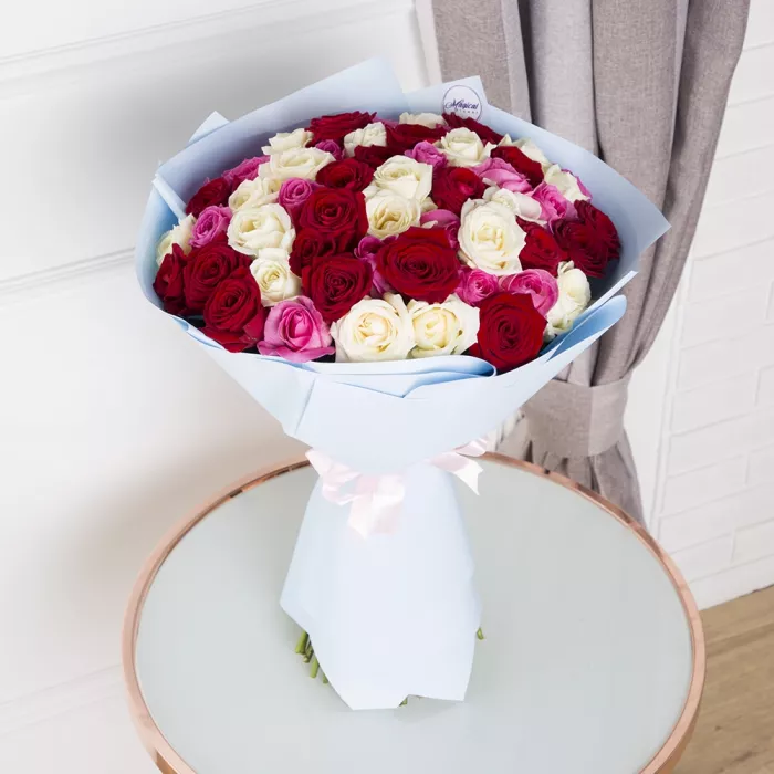 51 роза Premium микс 60 см