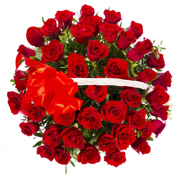 51 красная роза в корзине