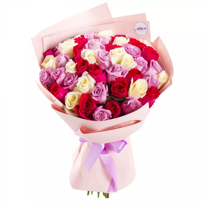 51 разноцветная роза